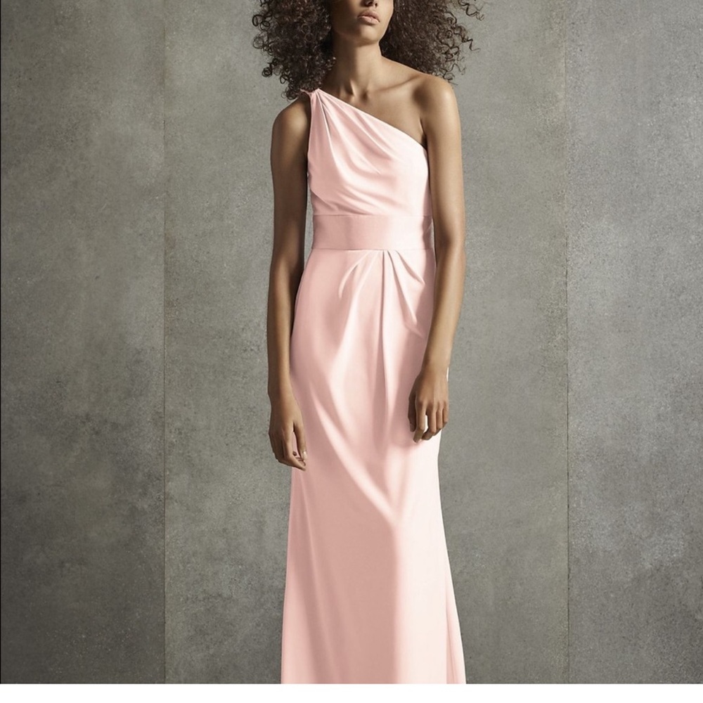 White By Vera Wang blush Bridesmaid Formal once shoulder long dress size 4